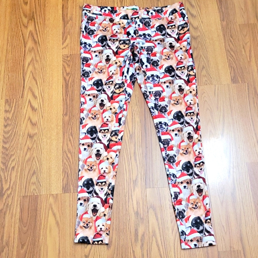 Tipsy Elves Santa Hat Christmas Dog Leggings/ M